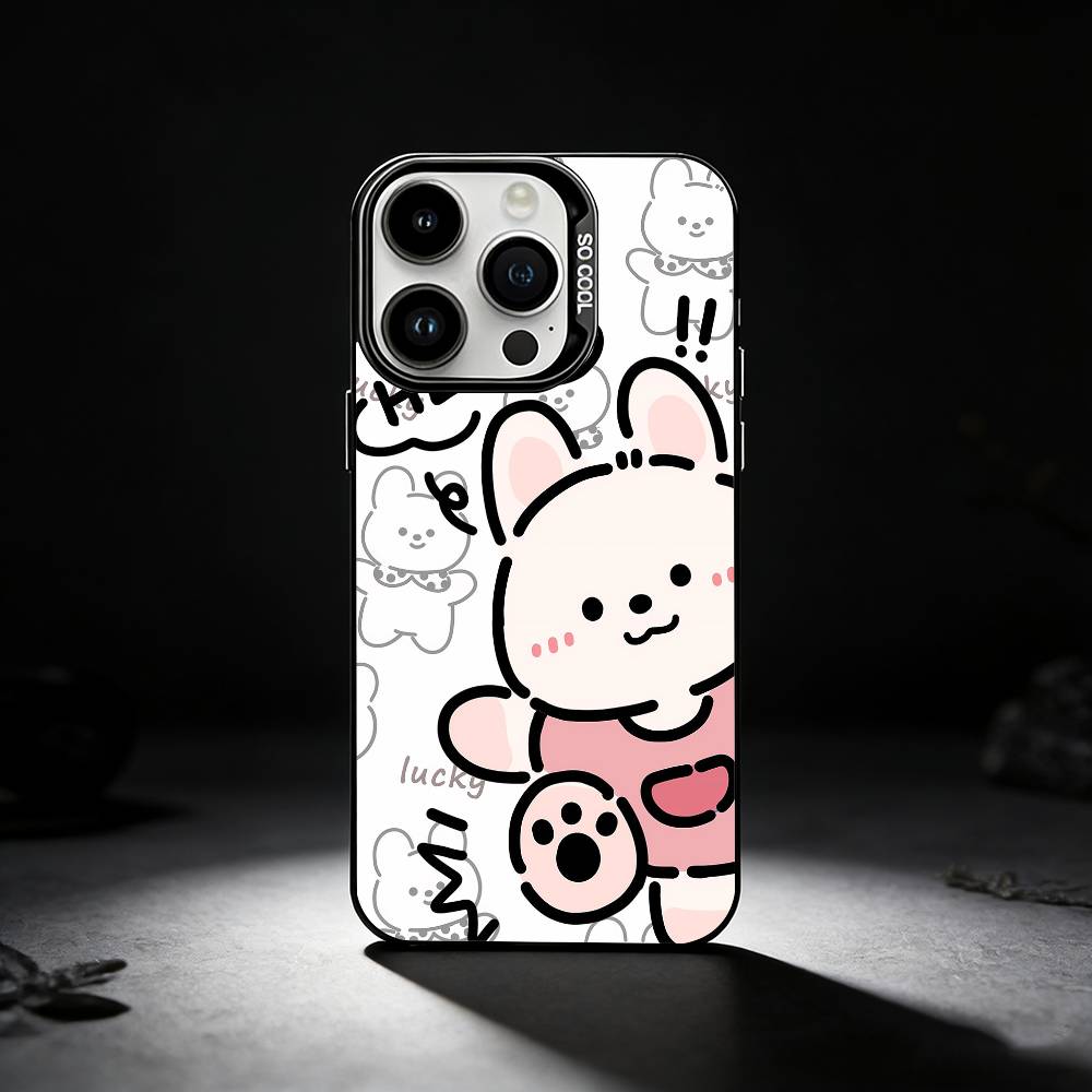 Cute Cartoon Couple Phone Case For iPhone 17,16,15,14,13,12,11 Plus,Pro Max,XS,Colored silver phone case