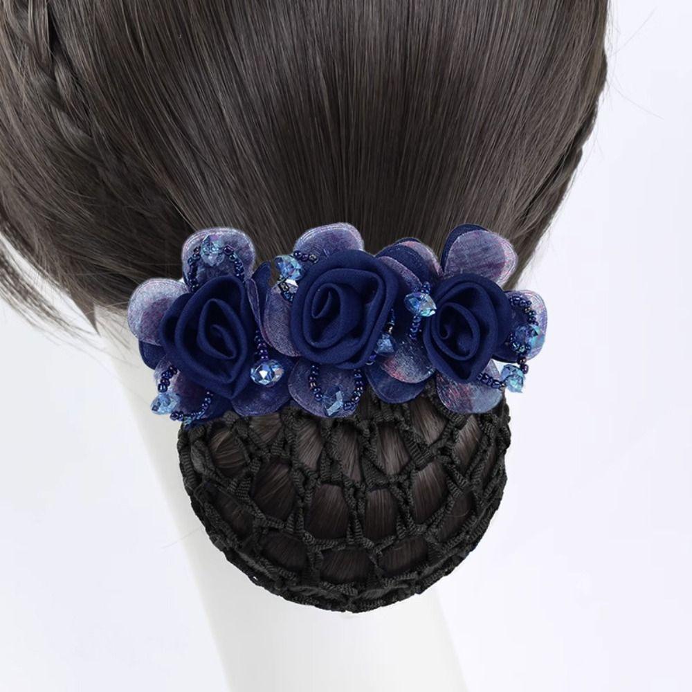 Updo Styling Tool Flower Hair Net with Spring Clip Net Pocket Headdress  For Work Use