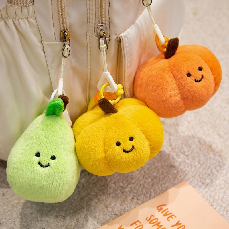 Fruit Plush Toy Backpack Ornament: Persimmon, Apple, Pear, Lemon, Tomato, Pumpkin Doll for Girls