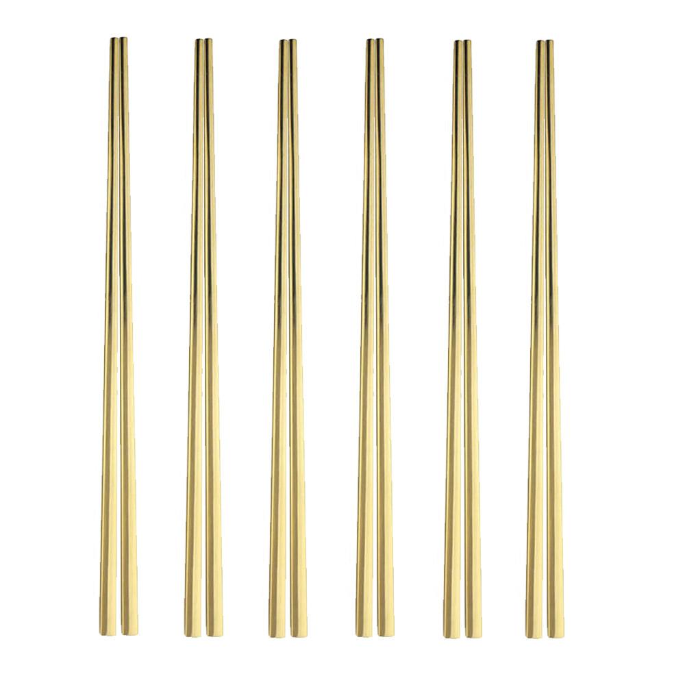 

6 пар красочных палочек для еды из нержавеющей стали, лапши, палочек для суши, корейская посуда, кухонная многоразовая китайская посуда, подарок золотой