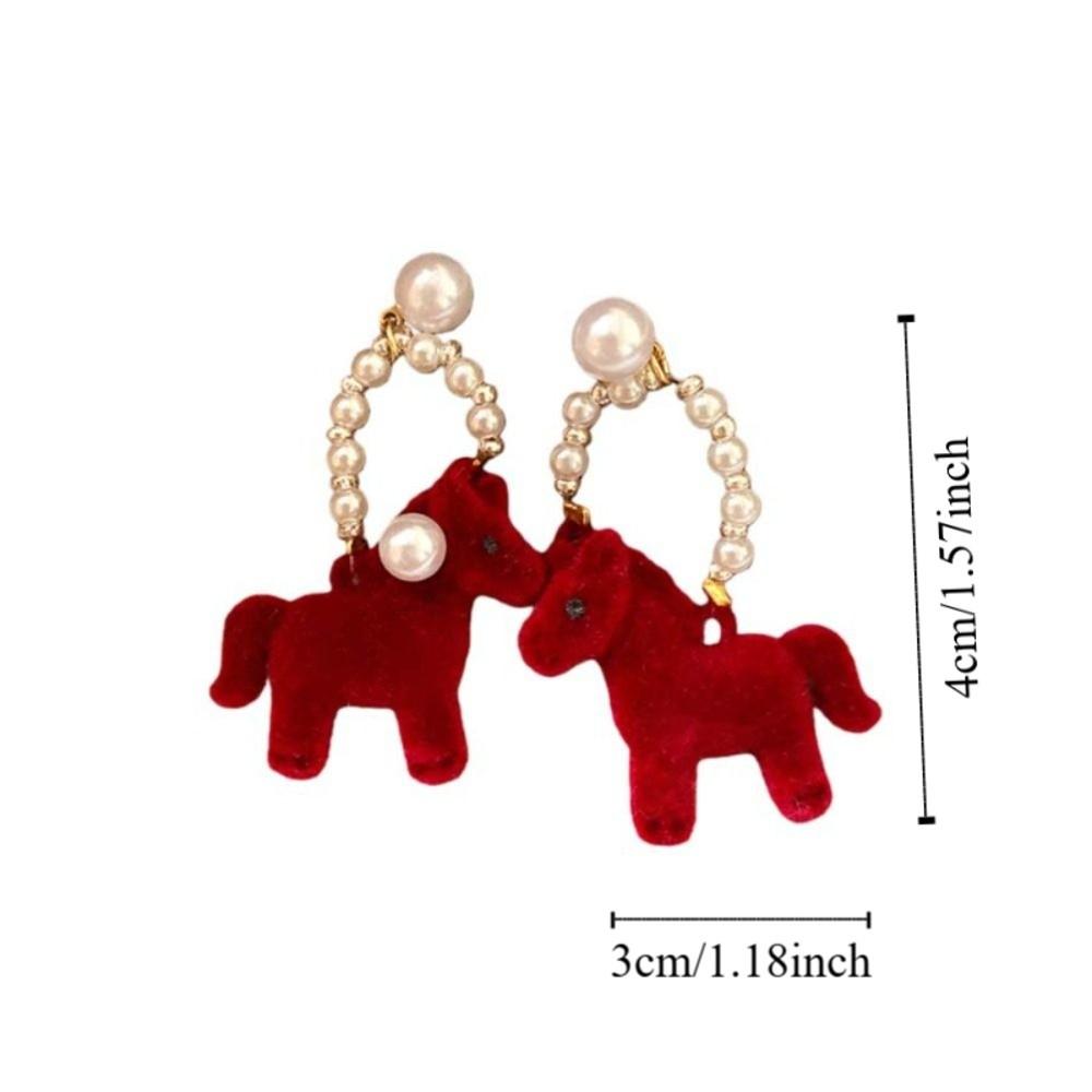 Cartoon Horse Horse Mascot Drop Earrings Fashion Jewelry Red Pony Earrings  Party
