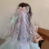 White Girls Head Gauze Bow Super Fairy Veil Fashion Colorful Flowing Tulle  Birthday Headdress