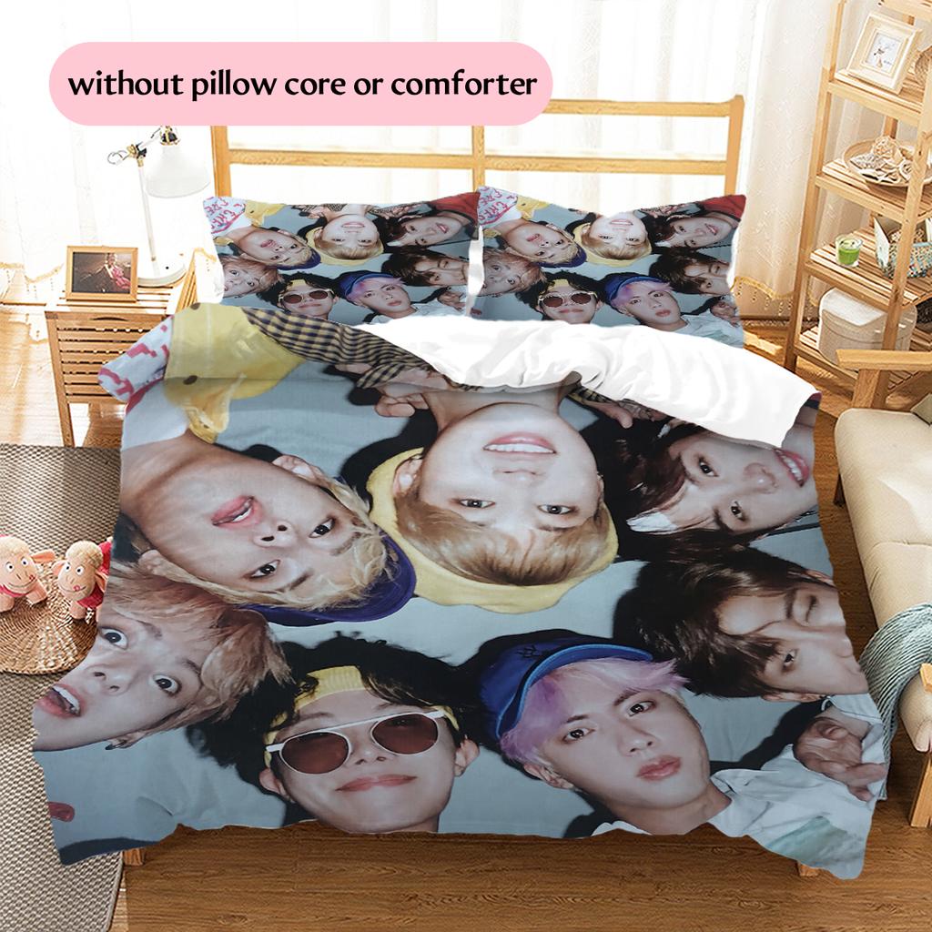BTS Pattern Bedding Home Decoration Birthday Gift (1 * Duvet Cover + 2 * Pillowcase, Without Core)