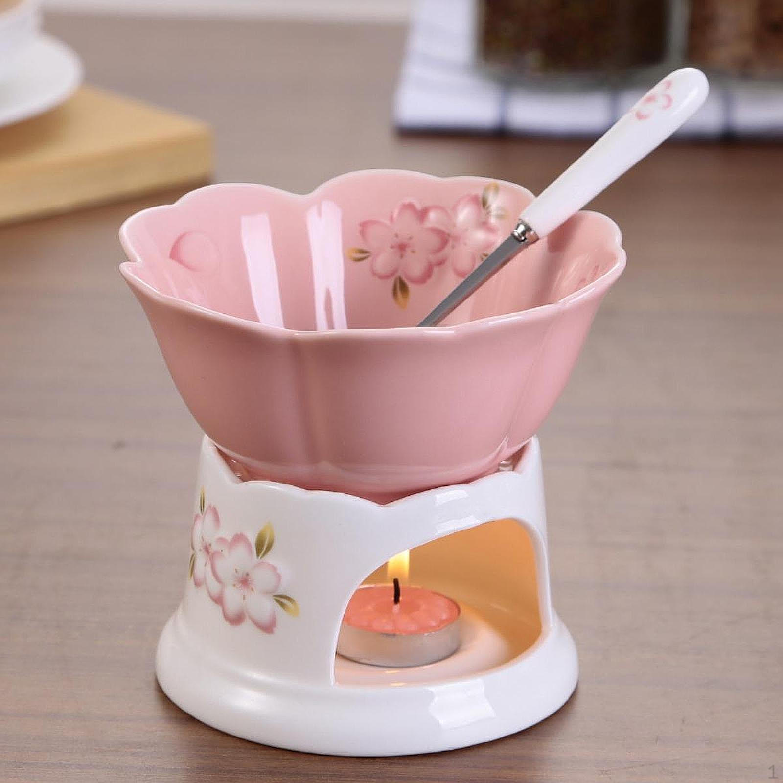 

Набір керамічного плавильника для шоколаду та сирного фондю Pink bowl_White pot