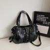 Studded Vintage Handbag Luxury Glossy Pu Women's Handbag Stylish Lace-up Motorcycle Bag New Punk-style Large Capacity Tote Bag