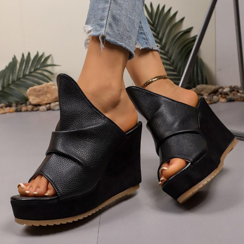 Fashion Personality Pleated Platform Sandals Summer New Round Toe Open Toe Non-slip Wear-resistant High Heel Fish Mouth Flip-flops