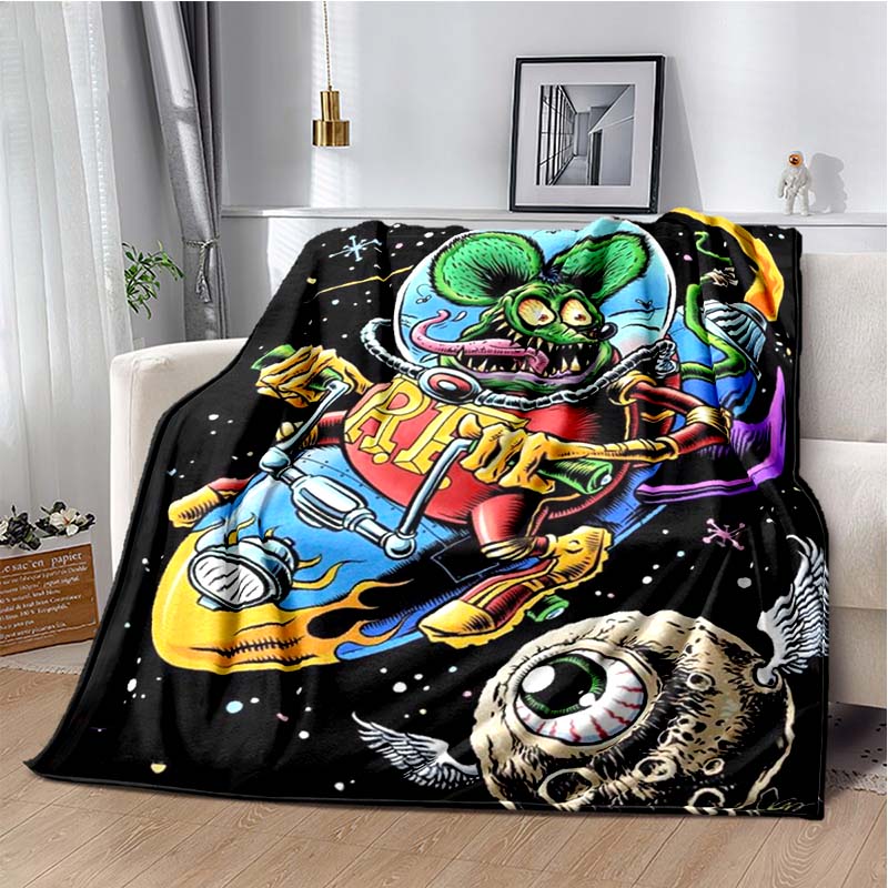 Rat Fink Retro Monster Graphic Print Flannel Blanket Cozy Warm Throw Sofa Bedroom Present Indoor Home Party Lounge Decor