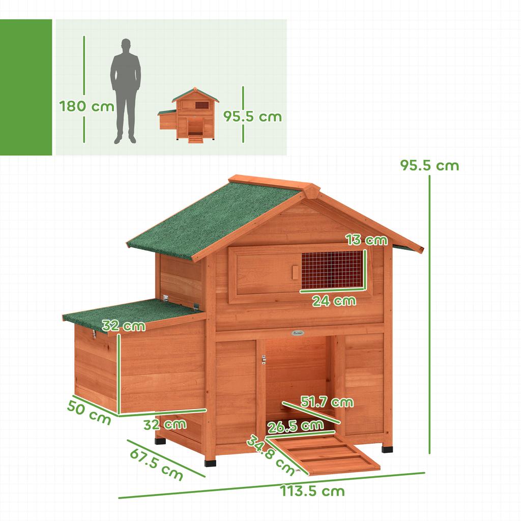 Wooden Chicken Coop with Nest, Waterproof Roof, Removable Tray, 2 Perches, Ramp, Window, for 2 Chickens, Ducks, Orange