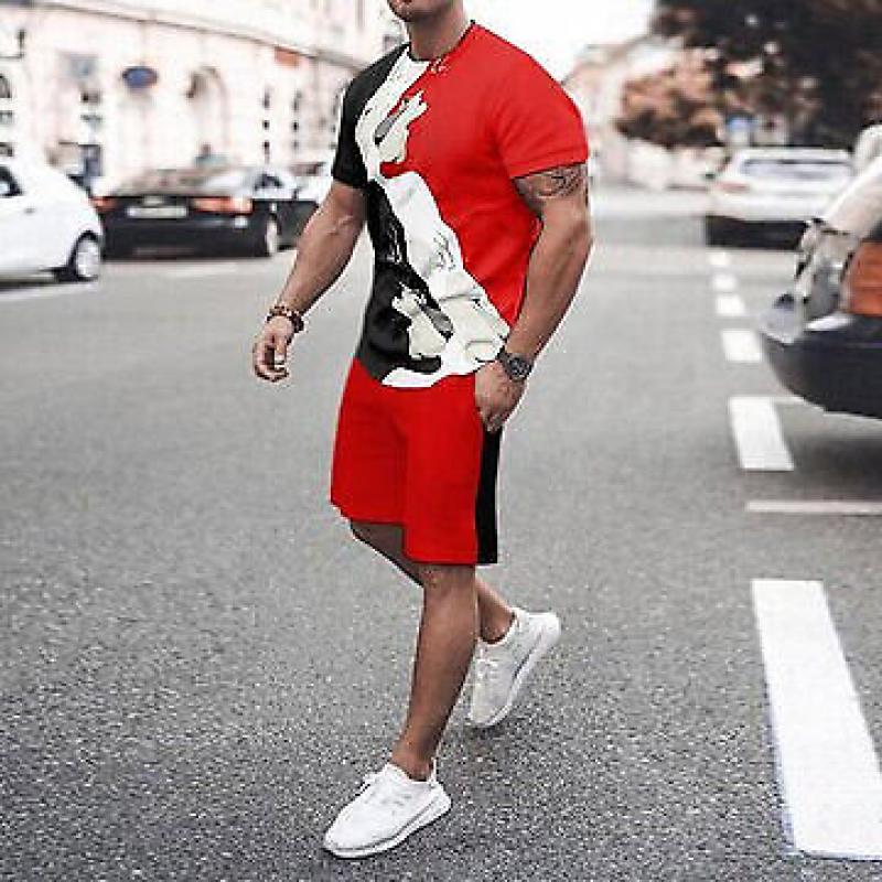 Summer Men's Casual Fashion Comfortable Sports Suit 2-Piece Set Street Wear Simple Pattern Crewneck Short Sleeve With Shorts