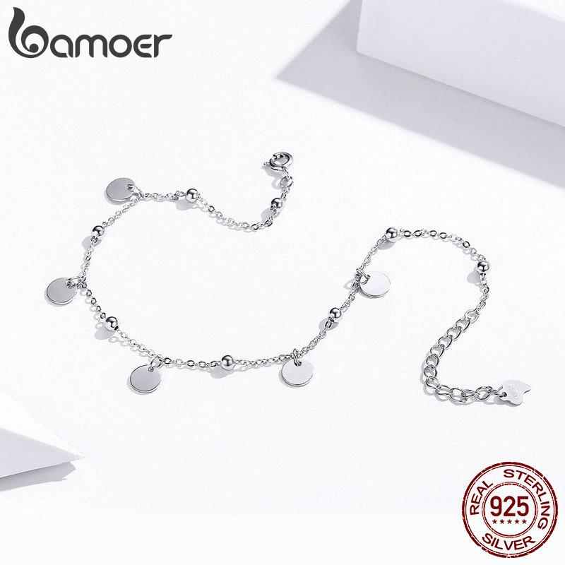 bamoer Silver Beads Anklets 925 Silver Geometric Minimalist Summer Fashion Foot Jewelry Bracelet for Ankle SCT011