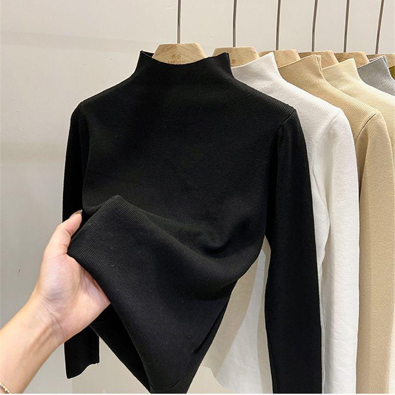 New Solid Color Bottoming Sweater Women's Autumn and Winter Wear Slim-fitting Long-sleeved Top Semi-turtleneck Knitted Sweater