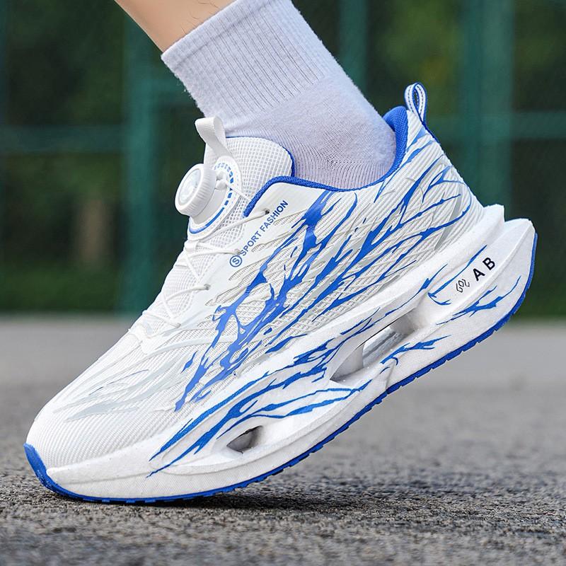 Rotating Buckle Kids Teens Glow-in-the-Dark Carbon Plate Running Shoes School PE Test Lightweight Cushioned Athletic Sneakers