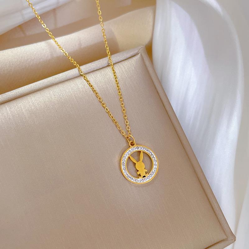 Titanium Steel Ring Rabbit Personality Minimalist Wind Furnace Real Gold Necklace Female Collarbone Chain With