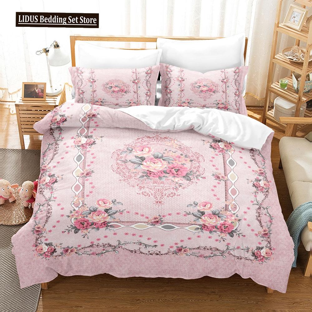 Flower Duvet Cover Set Colourful Flower 3D Print King Queen Full Size Polyester Comforter Cover With Pillowcases For Girl Kid
