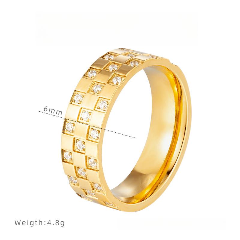 Light Luxury Sugar Cube Chessboard Diamond Ring Titanium Steel Electroplating Advanced Sense Ring Ins Neutral Wind Accessories