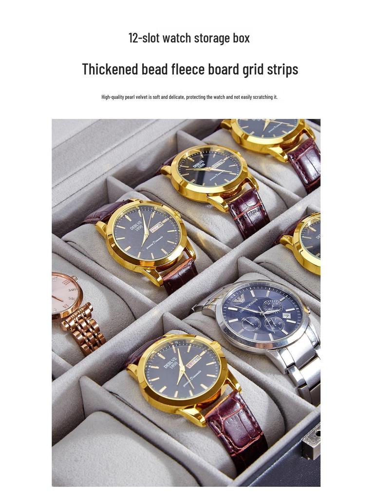 12-Slot Watch Box with Glass Lid for Dustproof Storage and Display of Mechanical Wristwatches