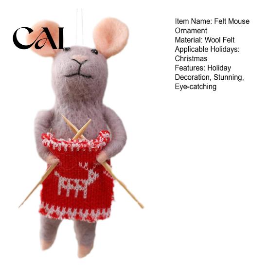 Nordic Style Holiday Decorations Christmas Felt Mouse Ornament, Handmade Felted Wool Hanging Decoration, Tree Ornaments Cute Knitting Doll for