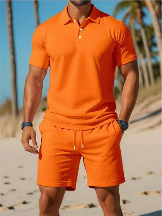 2025 Men's Versatile Summer Sports Two-Piece Set: Loose Short Sleeve Polo & Shorts