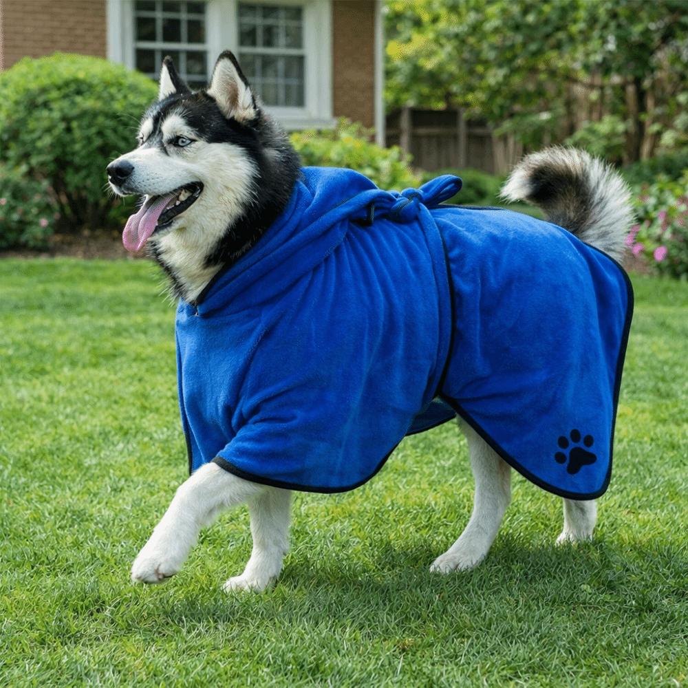 High Absorbency Dog Bathrobe Hooded Quick Drying Towel Dog Bath Towels  for Cleaning Grooming