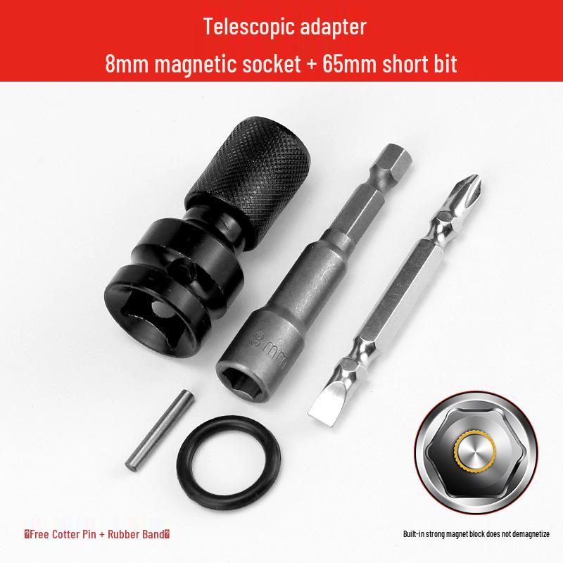 Electric to Air Impact Wrench Converter: 1/2" to 1/4" Hex Bit Adapter with Telescopic Spring Sleeve.