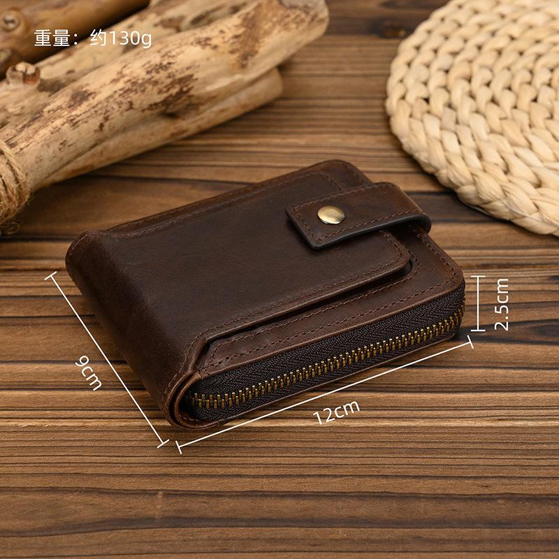 Leather Short Wallet Multi-Card Zipper Wallet For Men And Women Cowhide Wallet With Change Bag Wallet