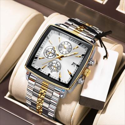 Orologio da polso sportivo quadrato di lusso da uomo, impermeabile, luminoso, cronografo, al quarzo, da uomo, in acciaio inossidabile