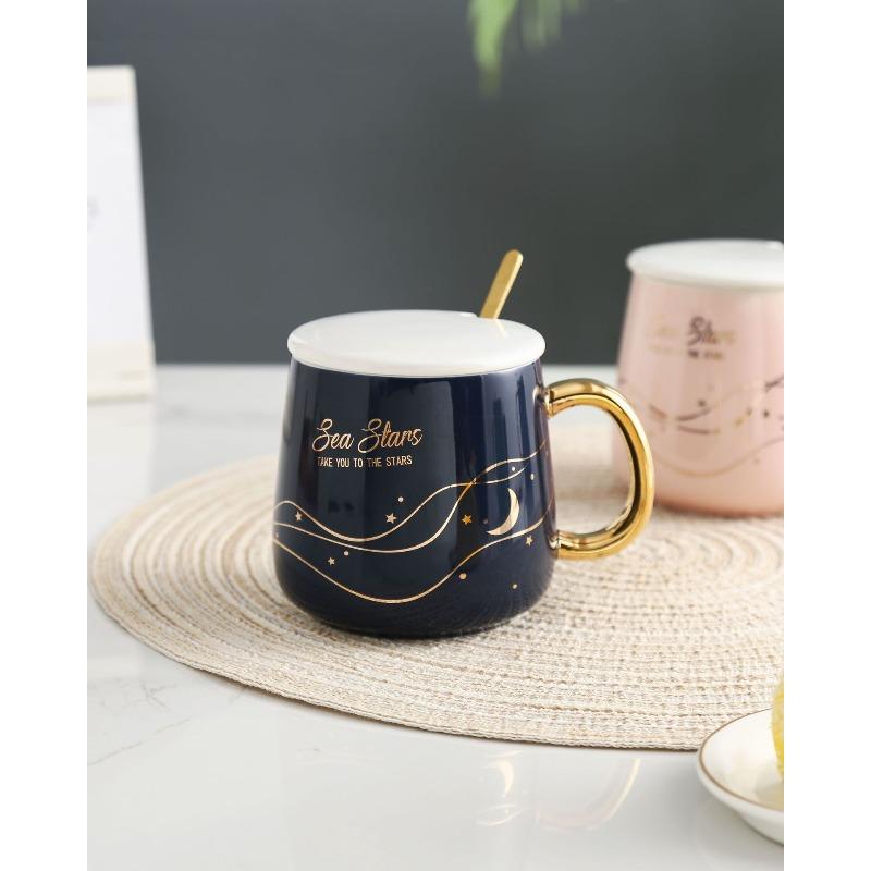

Creative Light Luxury Gold Mug Fashionable Gold Handle Ceramic Cup Home Coffee Cup Business Office Home Souvenir 400ml