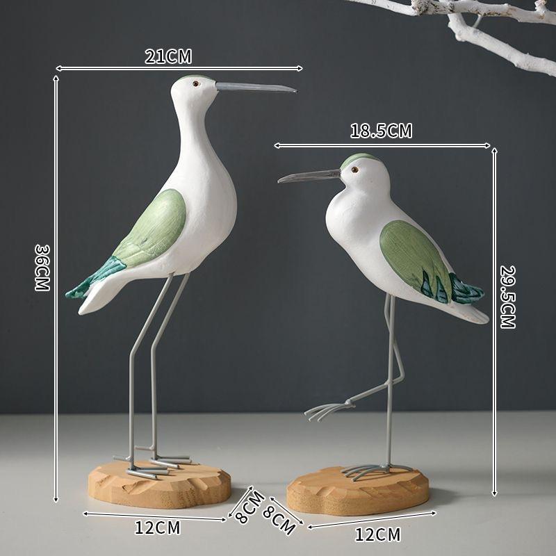 2pcs Wooden Seagull Statues – Nautical Coastal Bird Figurines for Beach Home Decor