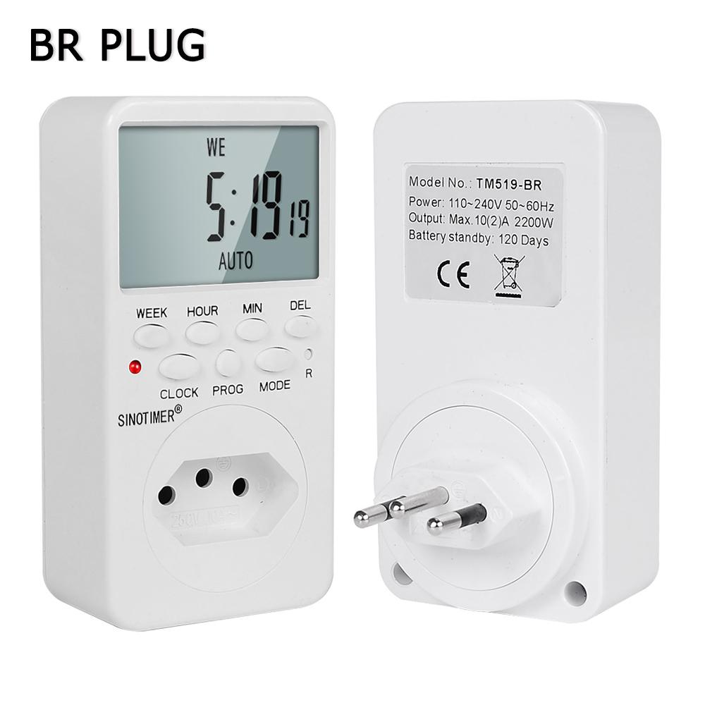 EU UK BR Plug Outlet Electronic Digital Timer Socket with Timer 220V AC Socket Timer Plug Time Relay Switch Control Programmable