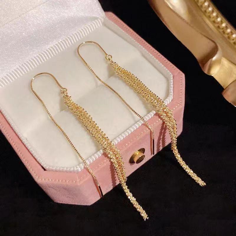 Light luxury high-end sense gold long fringed temperament earrings fashionable atmosphere versatile stud earrings personalized daily earrings