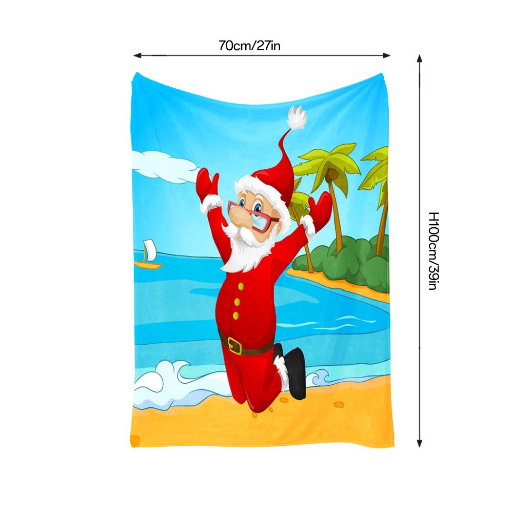 Santa Claus Beach Throw Blanket Christmas Reindeer Holiday Home Decor Festival Gift Cozy Warm Soft Flannel Fleece Blanket