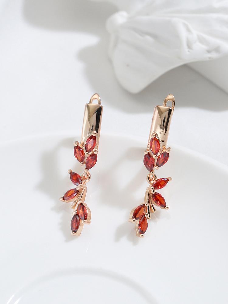 New Red Natural Zircon Drop Earrings For Women Rose Gold Ethnic Bride Earrings High Quality Daily Fine Vintage Jewelry
