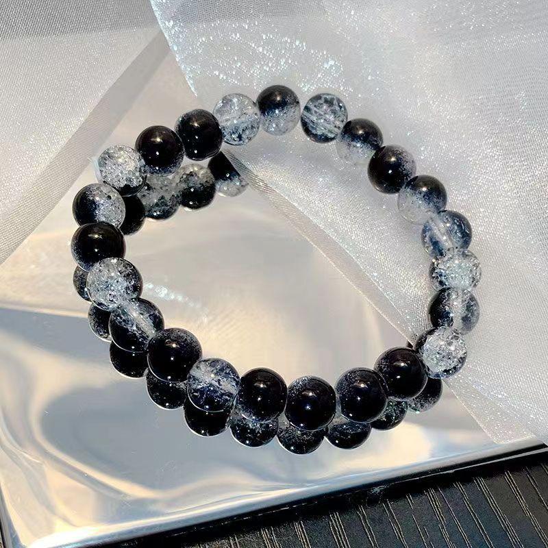 8MM Simple Round Beads Bracelet Elastic Stretch Handmade Cracked Bangle for Women Men Aesthetic Minimalist Pop Jewelry Gift