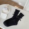Lolita Kawaii Women Socks Bow Sweet Girls Cute Ruffle Socks Women Japanese Style Solid Color Black White Gray Long Socks Sox