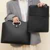 Solid Color Office Document Tote Bag PU File Bag Fashionable Briefcases  Women