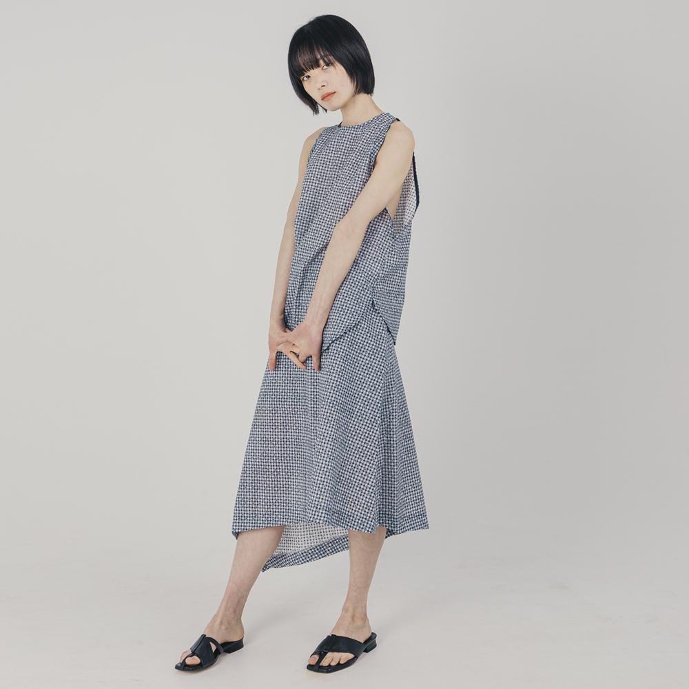 Wimzi Mind Cocoon Asymmetrical Skirt_Blue Check