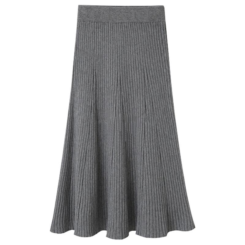 Hong Kong Style High-Waist Knitted Pleated Skirt for Women - Slim, Thick, Autumn & Winter Wear, Supports Up to 200 Pounds