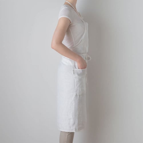 Lino e Lina Mila A316 Full Apron, White, for Women and Men, Kitchen, Solid Linen, Simple, Long Length