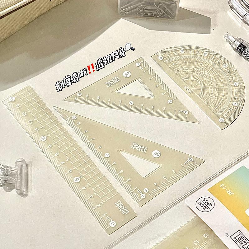 Transparent Stylish Student Exam Ruler Set: Includes Straight Ruler, Square, and Protractor In Multi-Size Options