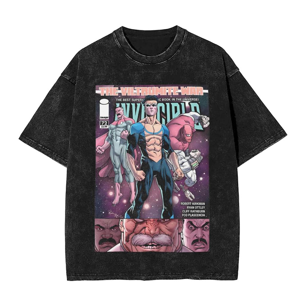 Comic Invincible OmniMan Washed Tshirt Men Women Summer Cotton YK Clothing Vintage Fashion Round Neck Short Sleeved Tee
