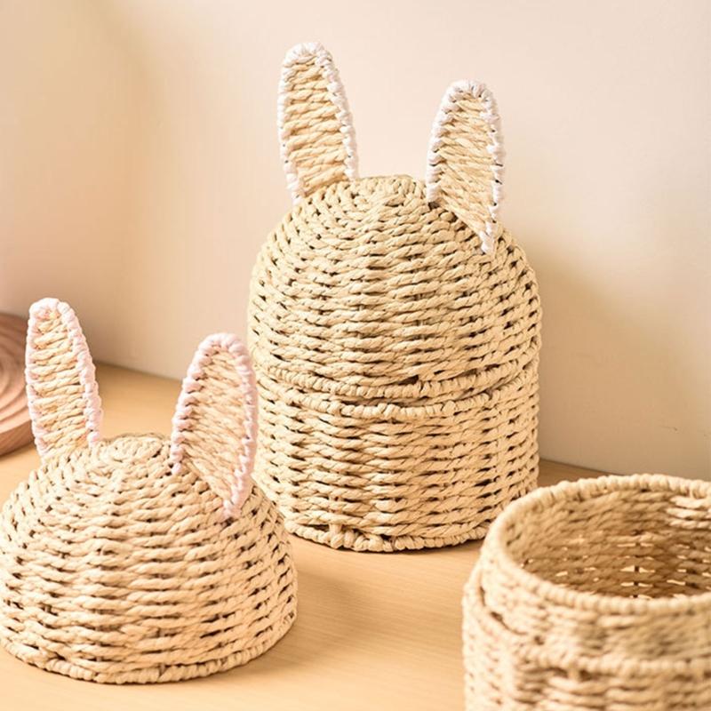 Artisanal Handwoven Rabbits Ears Basket for Easters Decoration and Home Storage Solution