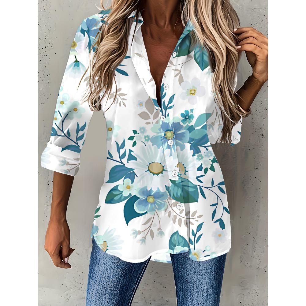 The New Large-size Women's Long-sleeved Shirt Is Versatile, Loose and Fashionable for Leisure Travel and Vacation. Button Lapel