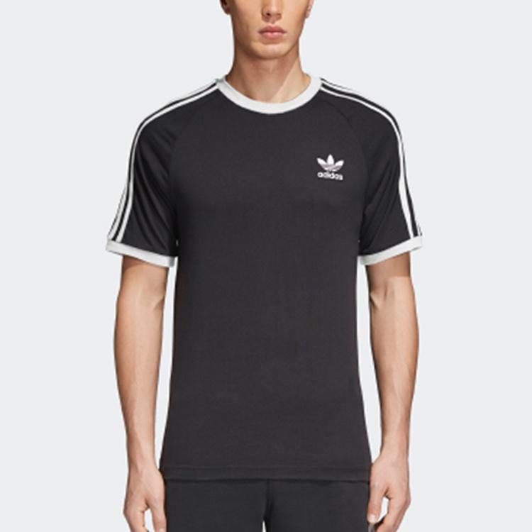 adidas originals 3-Stripes Tee Casual Loose Round Neck Logo Stripe Short Sleeve Black Men's CW1202