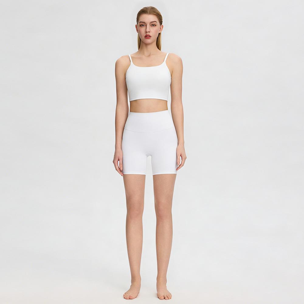 Bare-Feel Five-Piece Yoga Set: Long & Short Sleeve Tops, Chest Pads, Tight Slimming High-Waisted Pants.