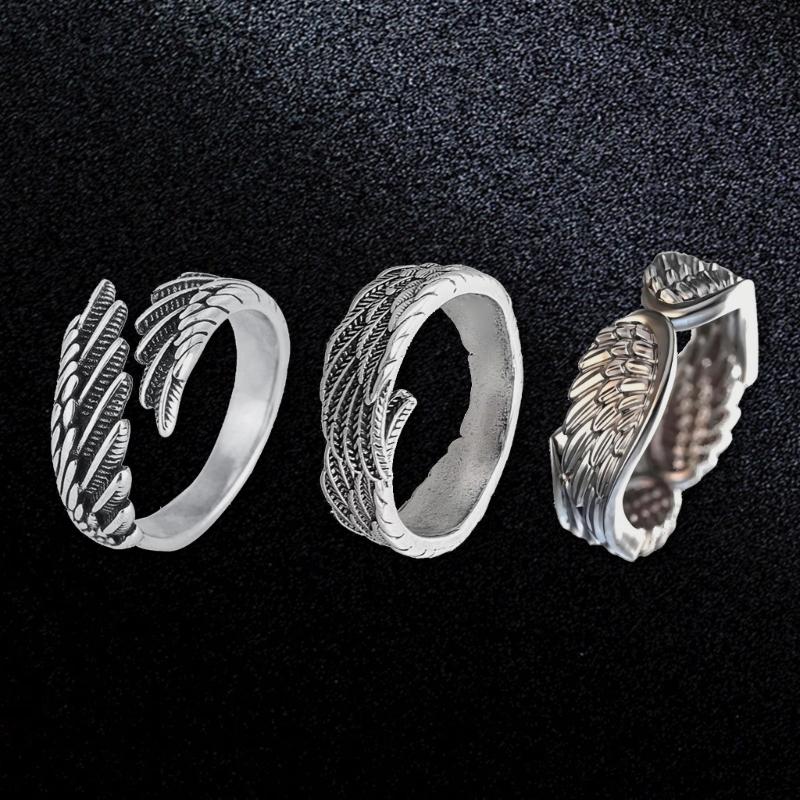 Adjustable Open Feather Rings Vintage Styles Unisex Jewelry Accessory for Women Men Gifts Silver Tone Retro Designs