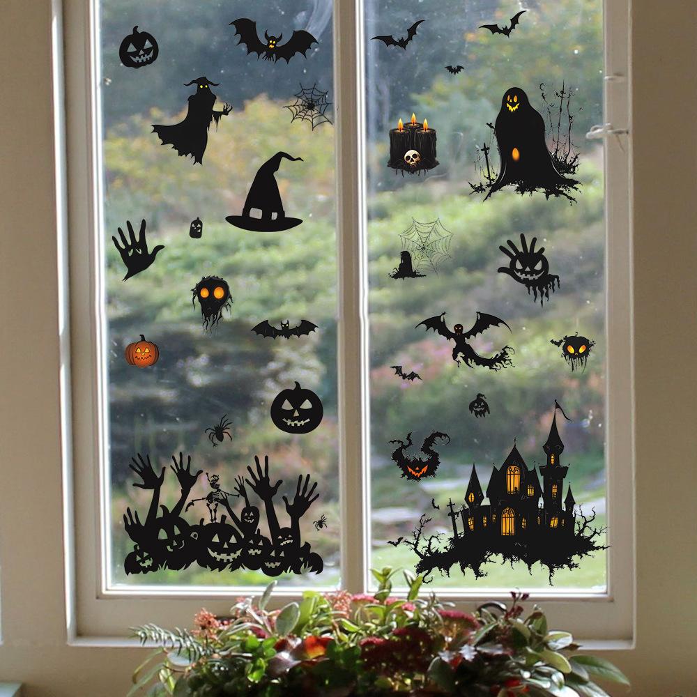 Halloween Bat Castle Palm Print Glass Window Home Decoration Window Stickers