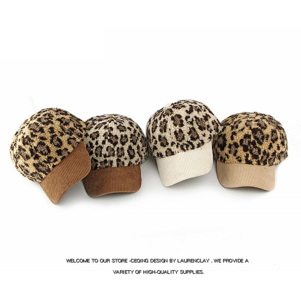 Lamb Wool Hat Women's Autumn Winter Thick Warm Baseball Cap Sunscreen Sun Hat Leopard Print Cap