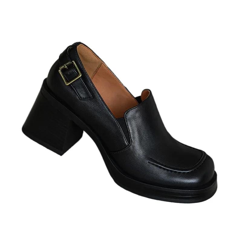 Women's British Style Leather Shoes 34-40 New Square Head Thick Bottom Thick With Comfortable Commuter Shoes Fashion High Heels