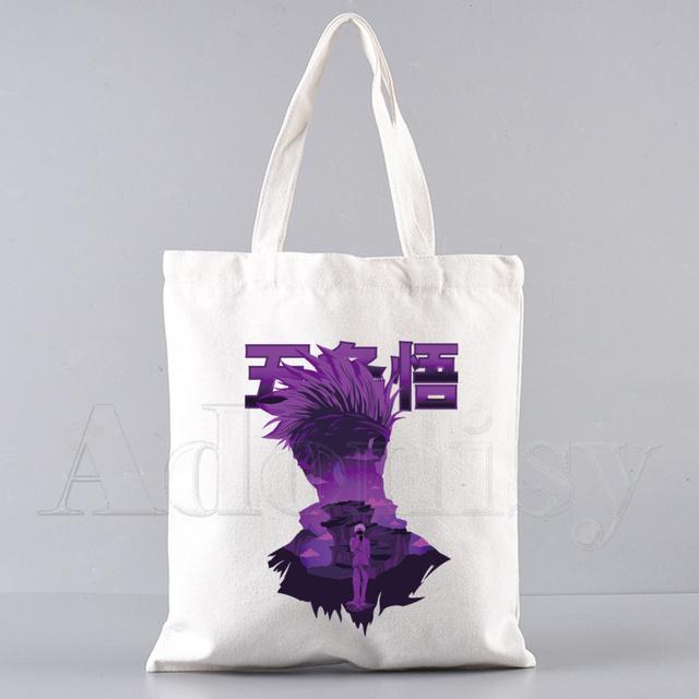 Borsa Shopping in Tela da Donna Jujutsu Kaisen Stampa Lettere Borsa a Spalla in Tessuto Femminile Borsa a Mano Eco Tote Riutilizzabile per la Spesa