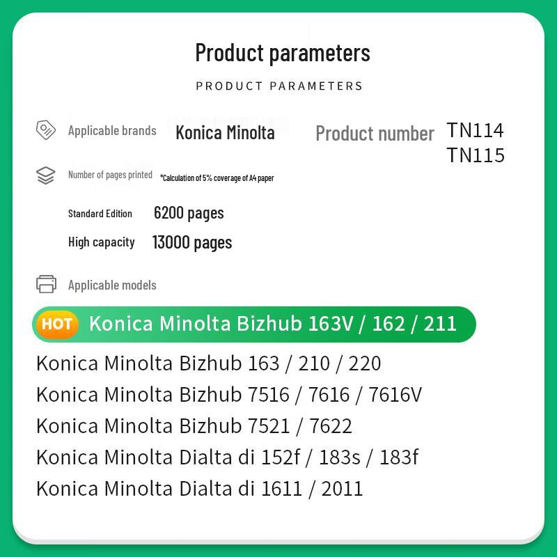 Compatible Konica Minolta TN114/TN115 Black Toner Cartridge